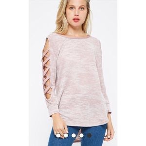 FINAL ☕️ Burnout Mauve Sleeve Cross Strap Top